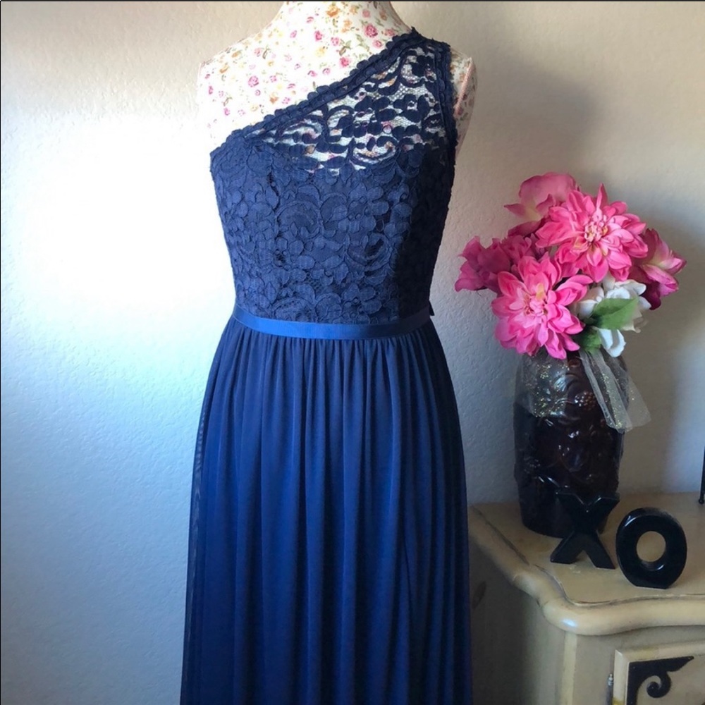 David’s Bridal One Shoulder Dress in Marine